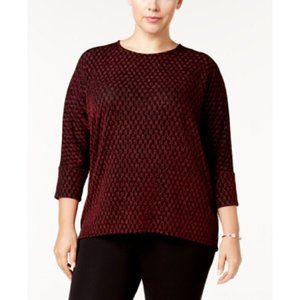 Alfani Plus Size Metallic-Print Dolman-Sleeve Top in Red, Size 0X, Retail $65.50